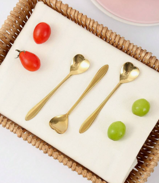 Set 2 lingurite aurii din otel inoxidabil – Design inima [4]