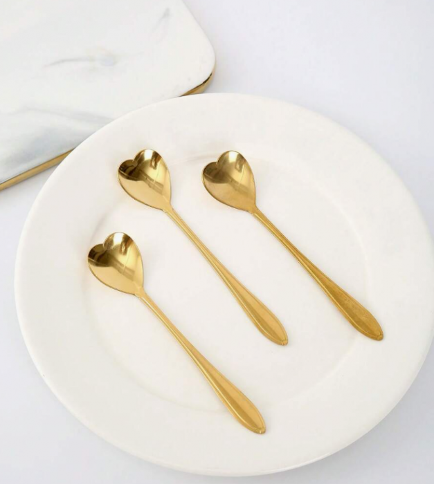 Set 2 lingurite aurii din otel inoxidabil – Design inima [5]