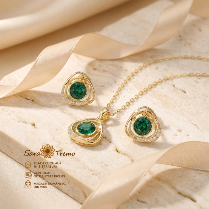 Set Verde di Luce cu zirconia verde, aur 14K | SaraTremo [3]