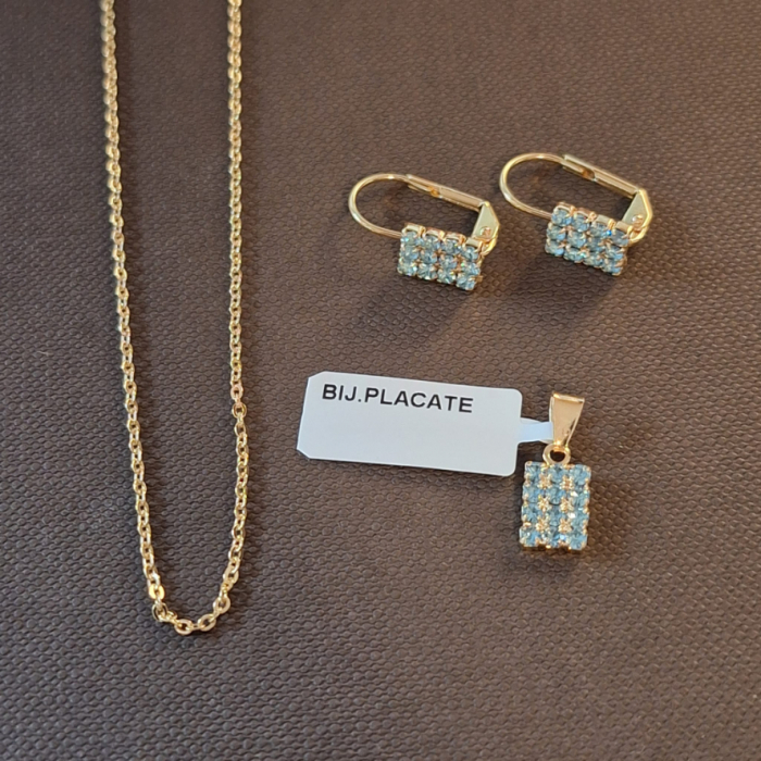 Set bijuterii placate cu aur - cristale zirconia bleu [2]