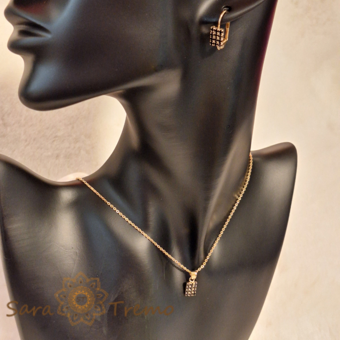 Set bijuterii placate cu aur - cristale zirconia negre [9]