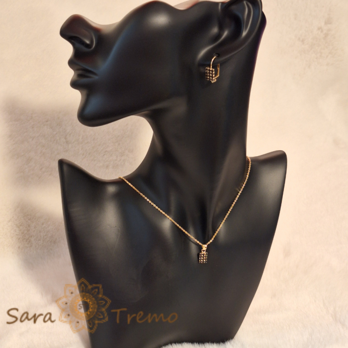 Set bijuterii placate cu aur - cristale zirconia negre [8]