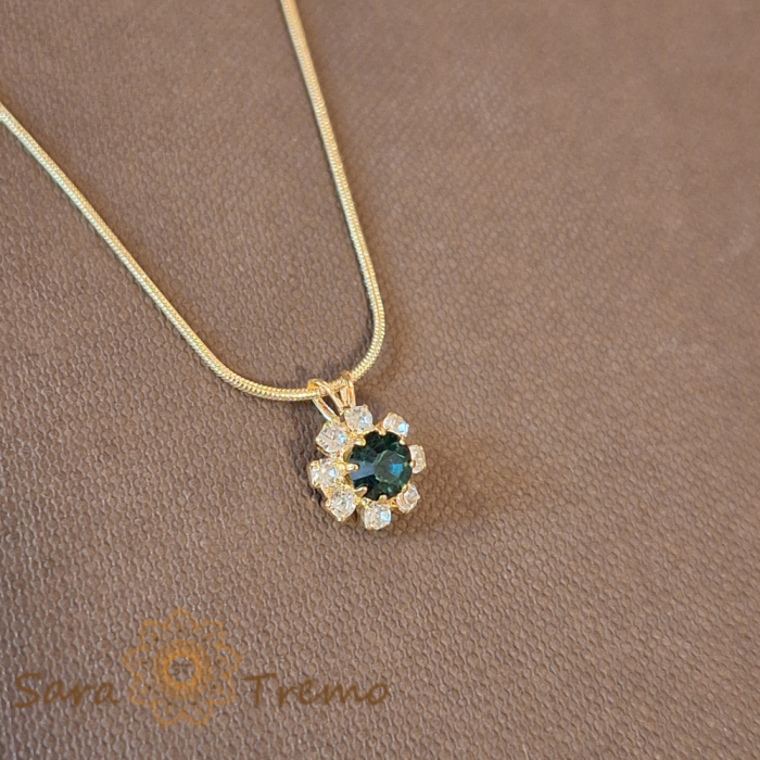 Set bijuterii placate cu aur cu lant tip sarpe si cristale zirconia bleumarin si albe [5]