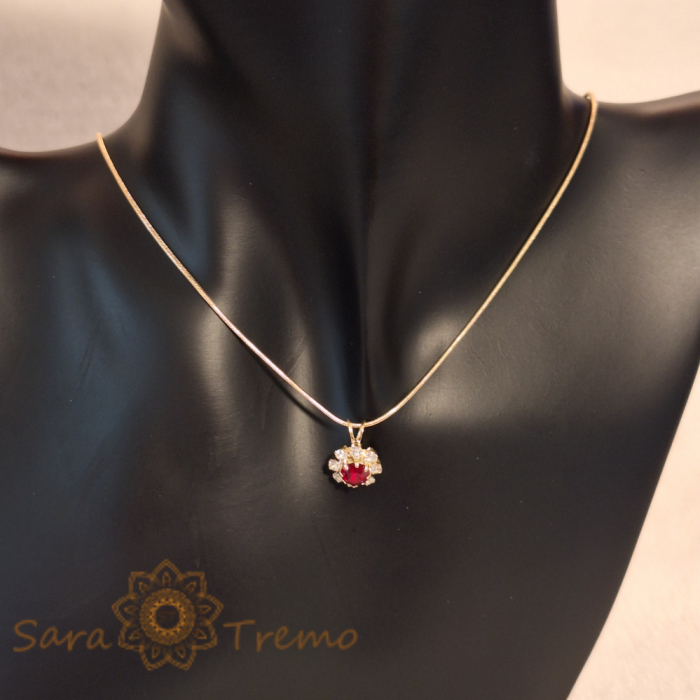 Set bijuterii placate cu aur cu lant tip sarpe si cristale zirconia rosii si albe [10]