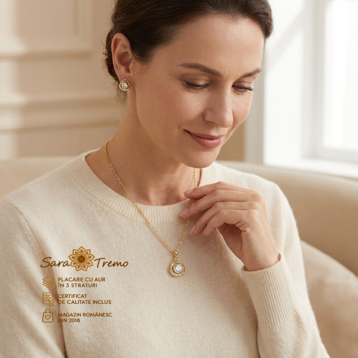 Set Bianca di Luce cu zirconia albă, aur 14K | SaraTremo [2]