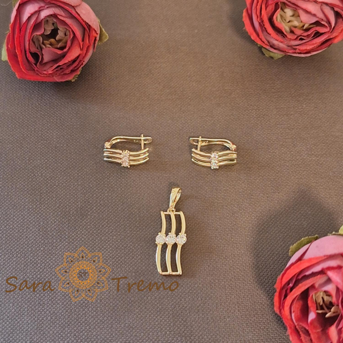 Set cercei si pandantiv model serpuit cu zirconia - placat 14k [3]
