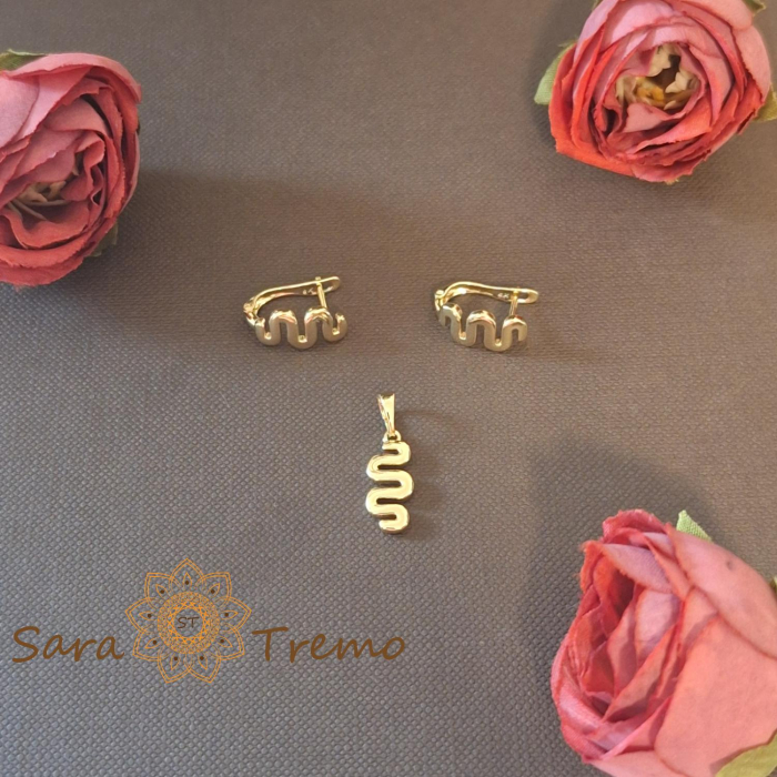 Set cercei si pandantiv design sarpe - placat 14k [2]