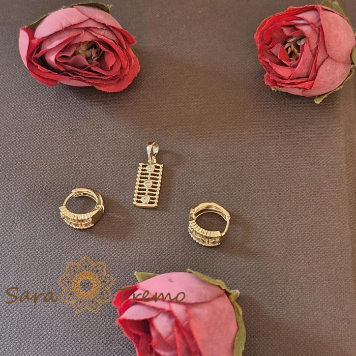 Set cercei rotunzi si pandantiv dreptunghiular cu zirconia - placat 14k [3]