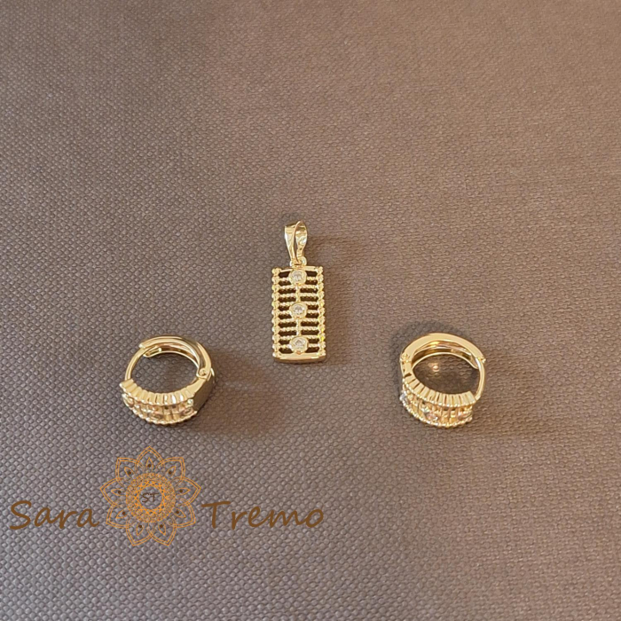 Set cercei rotunzi si pandantiv dreptunghiular cu zirconia - placat 14k [2]