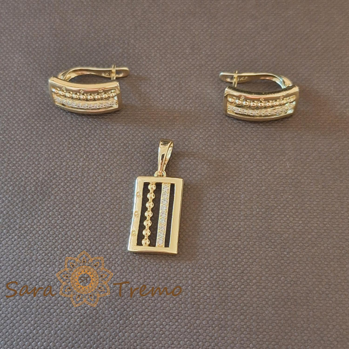 Set cercei clasici si pandantiv dreptunghiular cu zirconia - placat 14k [2]