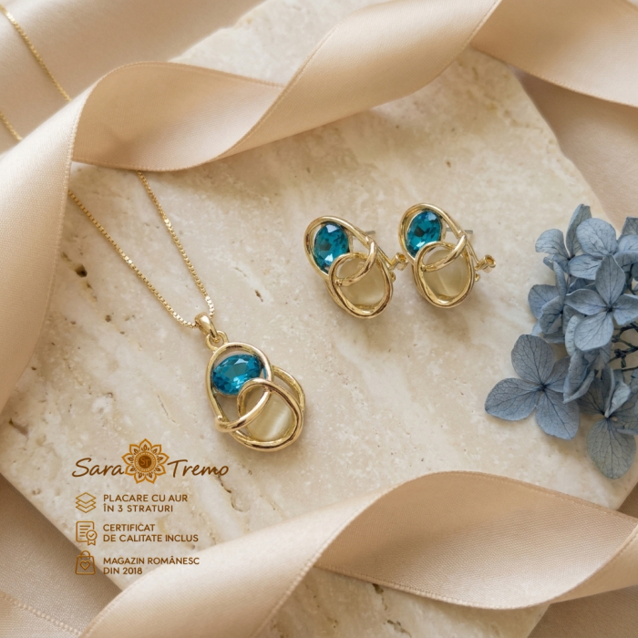 Set Safir Albastru – cercei, pandantiv și lanț aur 14K | SaraTremo [3]