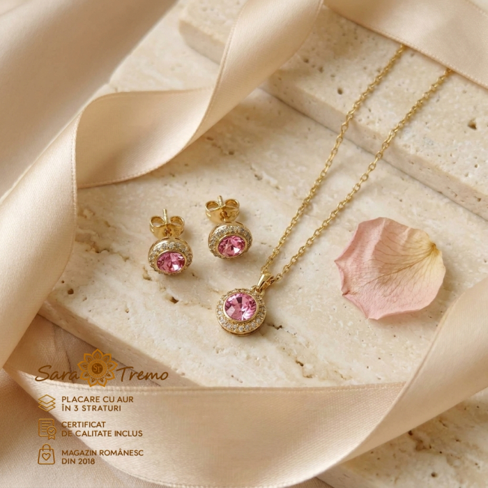 Set Safir Roz Delicat – cercei și colier aur 14K | SaraTremo [3]