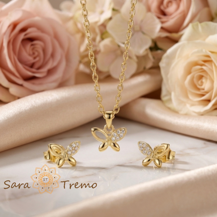 Set Fluturele Delicat – Set bijuterii placat cu aur 14K cu cristale zirconia [2]