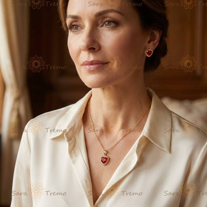 Set Inima Rubinului Regal – Set Colier și Cercei placați 18K Brazilia [2]