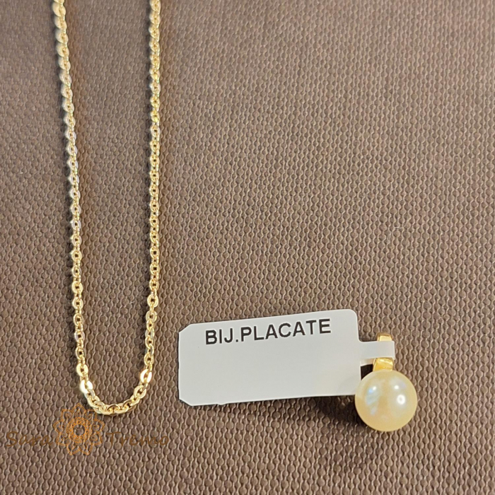 Set lantisor si cercei placati cu aur cu perla eco - montura eleganta [3]