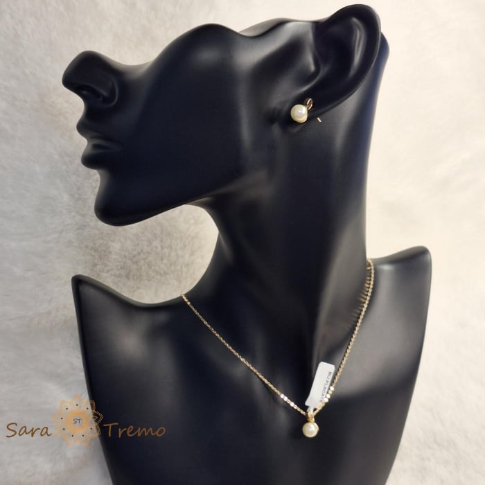 Set lantisor si cercei placati cu aur cu perla eco - montura eleganta [5]