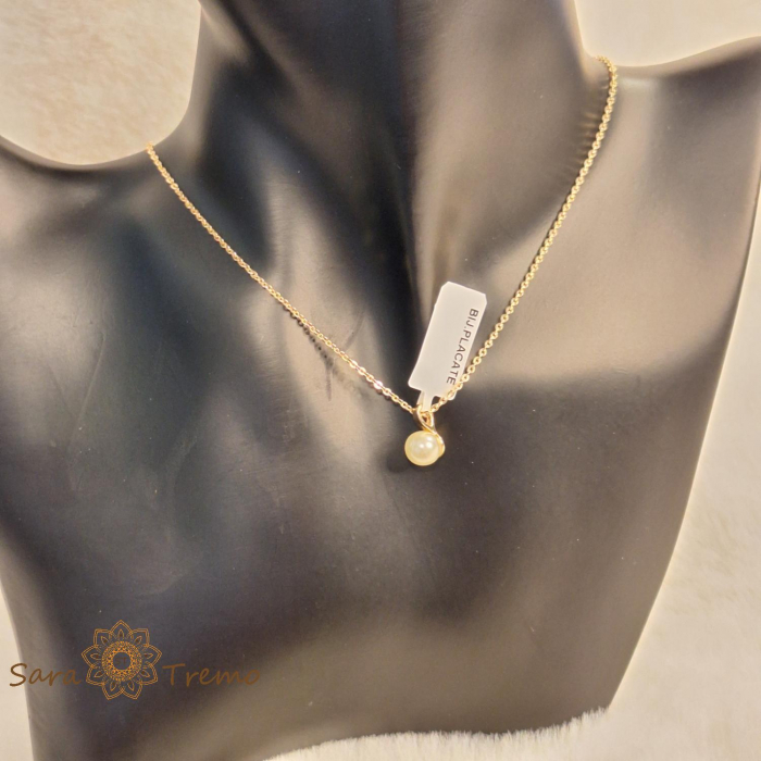 Set lantisor si cercei placati cu aur cu perla eco - montura eleganta [6]