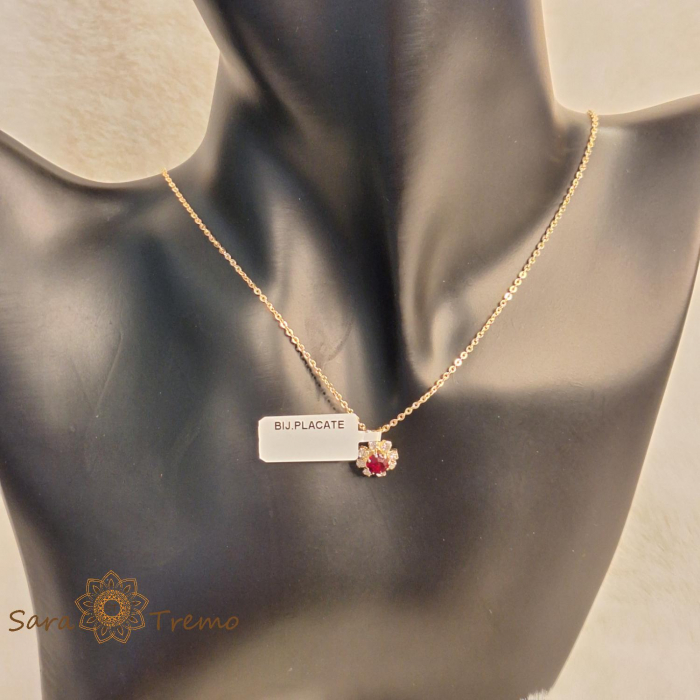 Set lantisor + pandantiv + cercei placati cu aur cu cristal rosu [6]