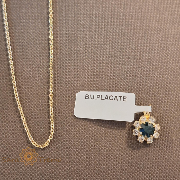 Set lantisor + pandantiv + cercei placati cu aur cu cristal albastru-marin [3]