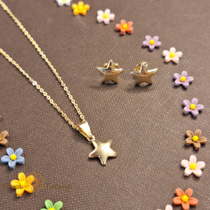 Set lantisor si cercei placate cu aur cu stelute [5]