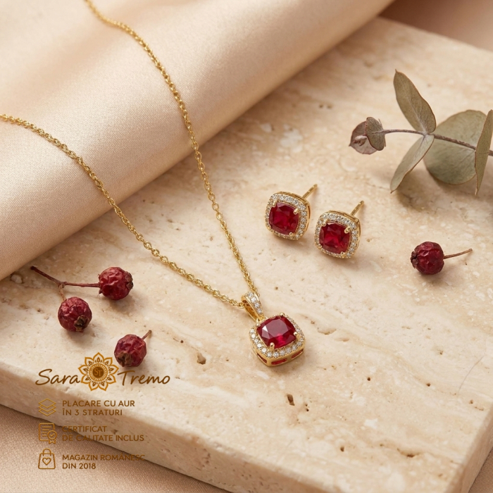 Set Rubin Regal – cercei, pandantiv și lanț aur 14K | SaraTremo [3]
