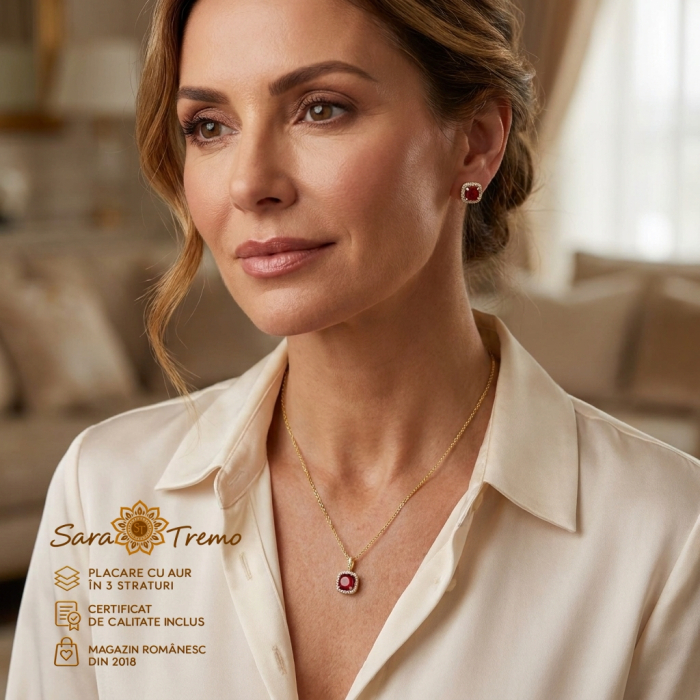 Set Rubin Regal – cercei, pandantiv și lanț aur 14K | SaraTremo [2]