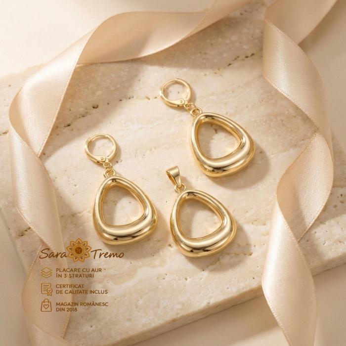 Set Picătura de Aur – cercei 4 cm și pandantiv aur 14K | SaraTremo [2]