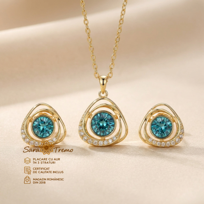 Set Blu di Luce cu zirconia albastră și aur 14K | SaraTremo [2]
