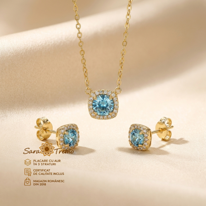 Set Safir Delicat – cercei, pandantiv și lanț aur 14K | SaraTremo [3]