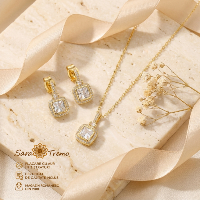 Set Diamant Regal – cercei, pandantiv și lanț aur 14K | SaraTremo [3]