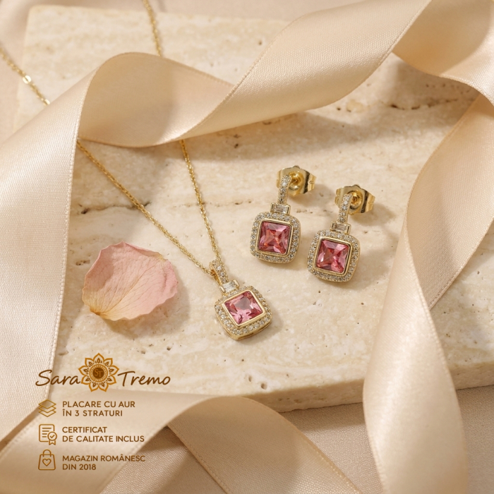 Set Safir Roz Regal – cercei, pandantiv și lanț aur 14K | SaraTremo [3]