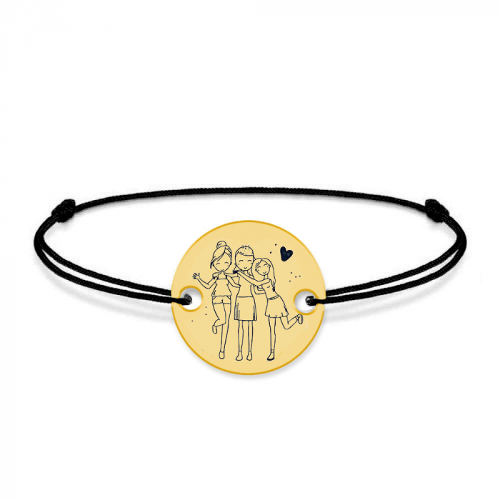Sisters- Bratara snur personalizata cu banut din argint 925 placat cu aur galben 24K pentru surori [2]