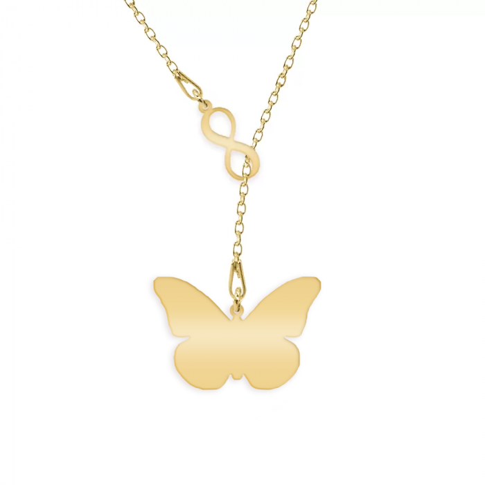 Colier personalizat asimetric, Semnul Infinitului si fluturas personalizat - argint 925 placat cu aur 24K [2]