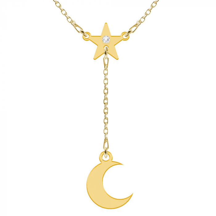 Star- Colier personalizat  din argint placat cu aur galben 24K cu cristal  - Stea si luna [2]