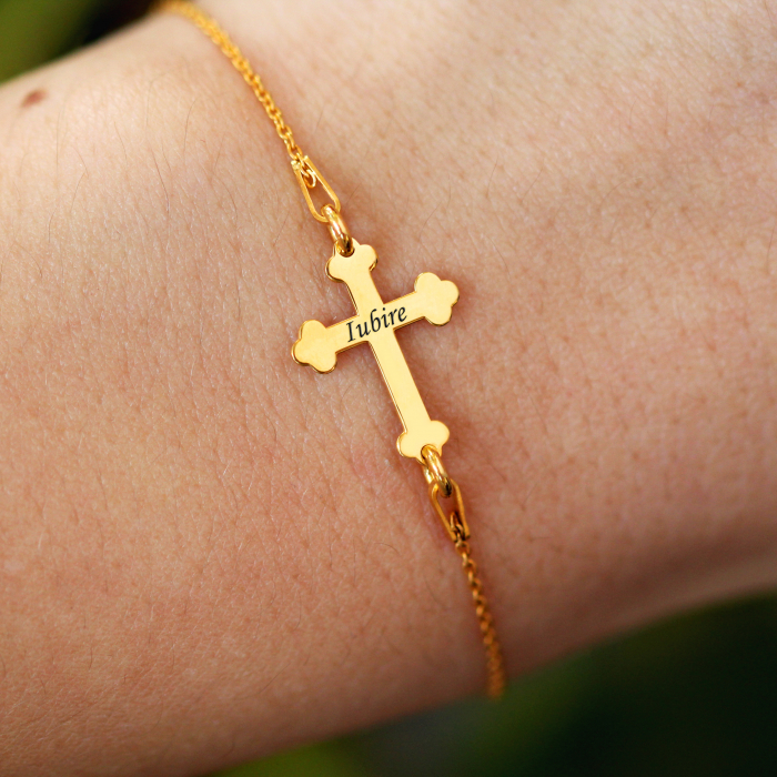 Bratara cu cruce personalizata - argint 925 placat cu aur 24K [2]