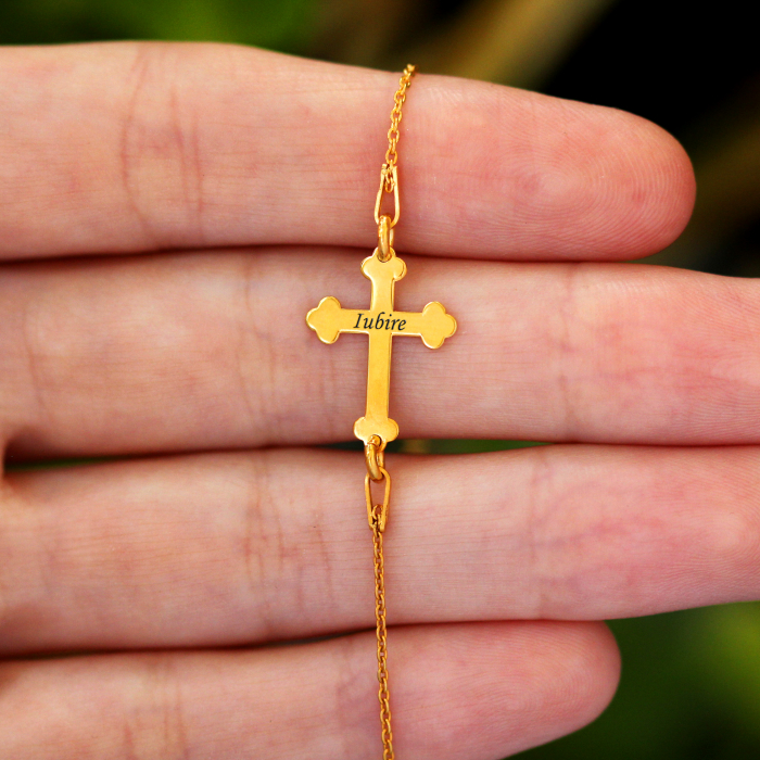 Bratara cu cruce personalizata - argint 925 placat cu aur 24K [3]