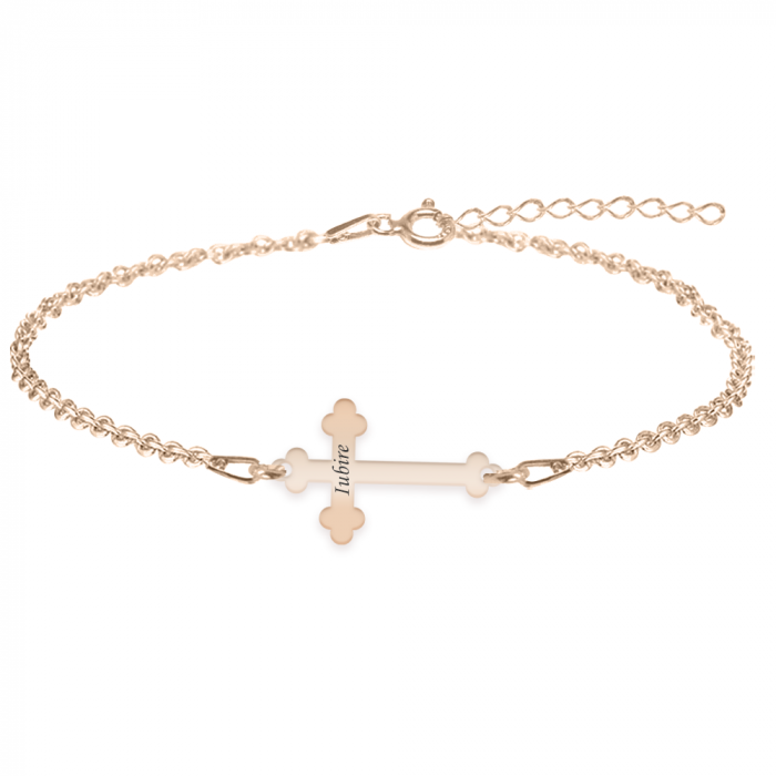 Bratara cu cruce personalizata - argint 925 placat cu aur roz [2]