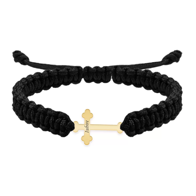 Bratara personalizata snur impletit cruciulita si nume gravat din argint 925 placat cu aur galben 24 karate [2]