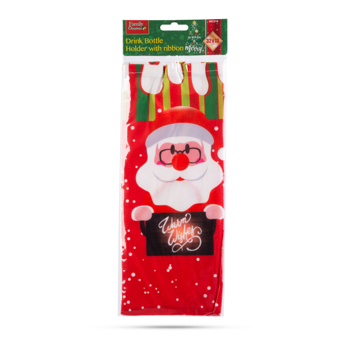 Sticlă de bautură de Crăciun, cu panglică - Moș Crăciun - poliester - 32 x 12,5 cm [3]