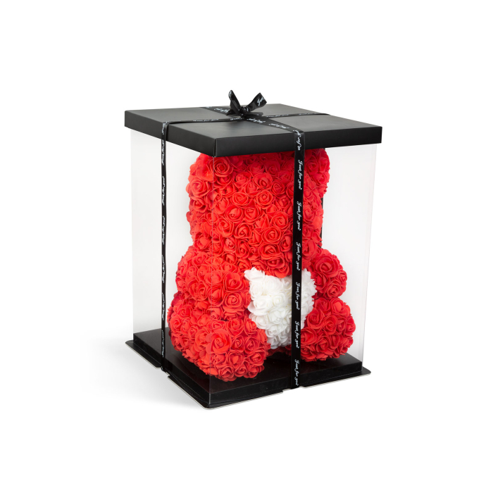 Urs din trandafiri, 25 cm, cadou, decor, rosul, ursulet, rose bear, plastic [2]