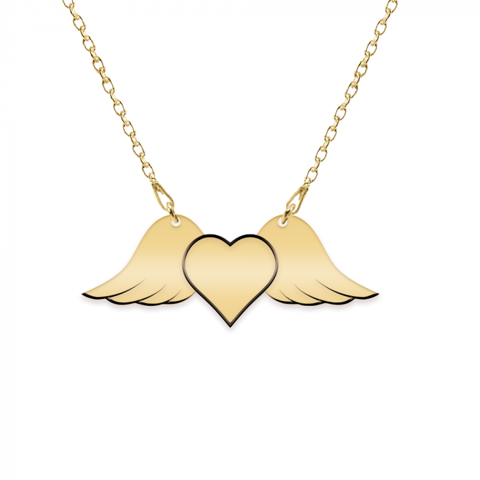 Colier personalizat cu aripi si inimioara din argint 925 placat cu aur galben 24K [2]