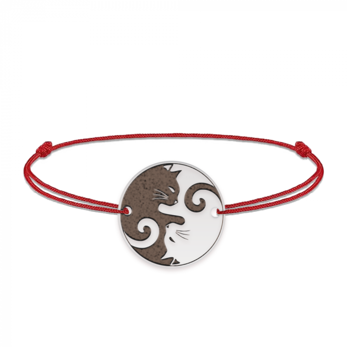 Yin&Yang - Bratara personalizata snur cu doua pisici din argint 925 [2]