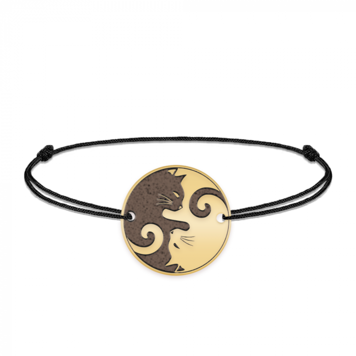 Yin&Yang - Bratara personalizata snur cu doua pisici din argint 925 placat cu aur galben 24K [2]