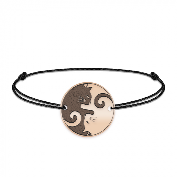 Yin&Yang - Bratara personalizata snur cu doua pisici din argint 925 placat cu aur roz [2]