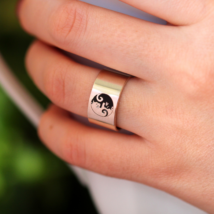 Yin&Yang - Inel reglabil personalizat cu doua pisici din argint 925 [4]