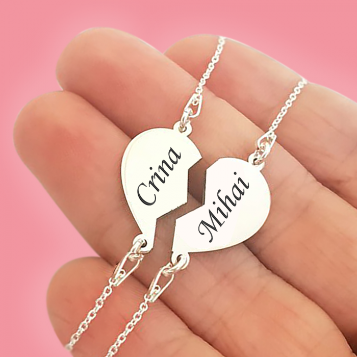 You and Me - Set bratari personalizate inimioara cu nume pentru cuplu din argint 925 [2]