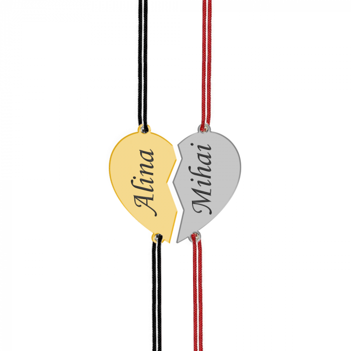 You and Me - Set bratari snur personalizate din argint inimioara pentru cuplu cu nume [2]