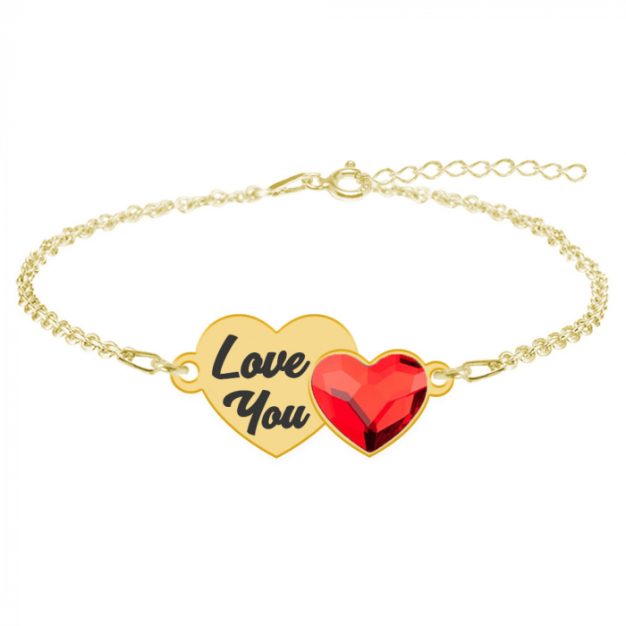Zorana - Bratara personalizata din argint placata cu aur galben 24K si cristal - Inimioara [2]