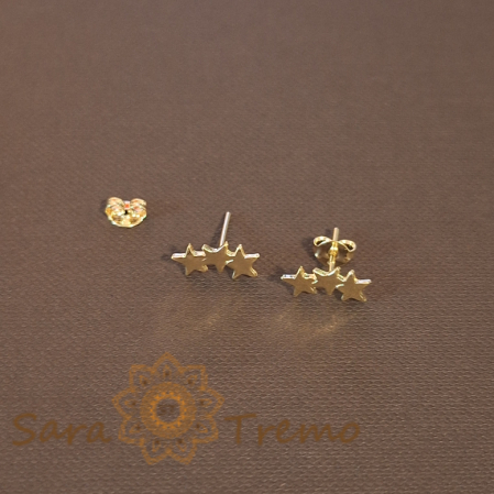 Cercei Micuți cu 3 Inimioare - Placați cu Aur, Prindere Fluturaș [1]