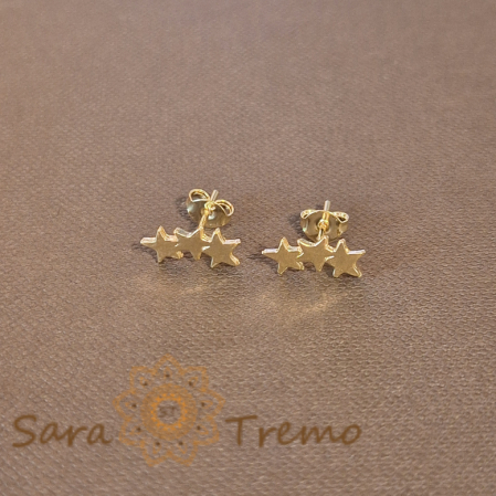 Cercei - Cercei Micuți cu 3 Inimioare - Placați cu Aur, Prindere Fluturaș